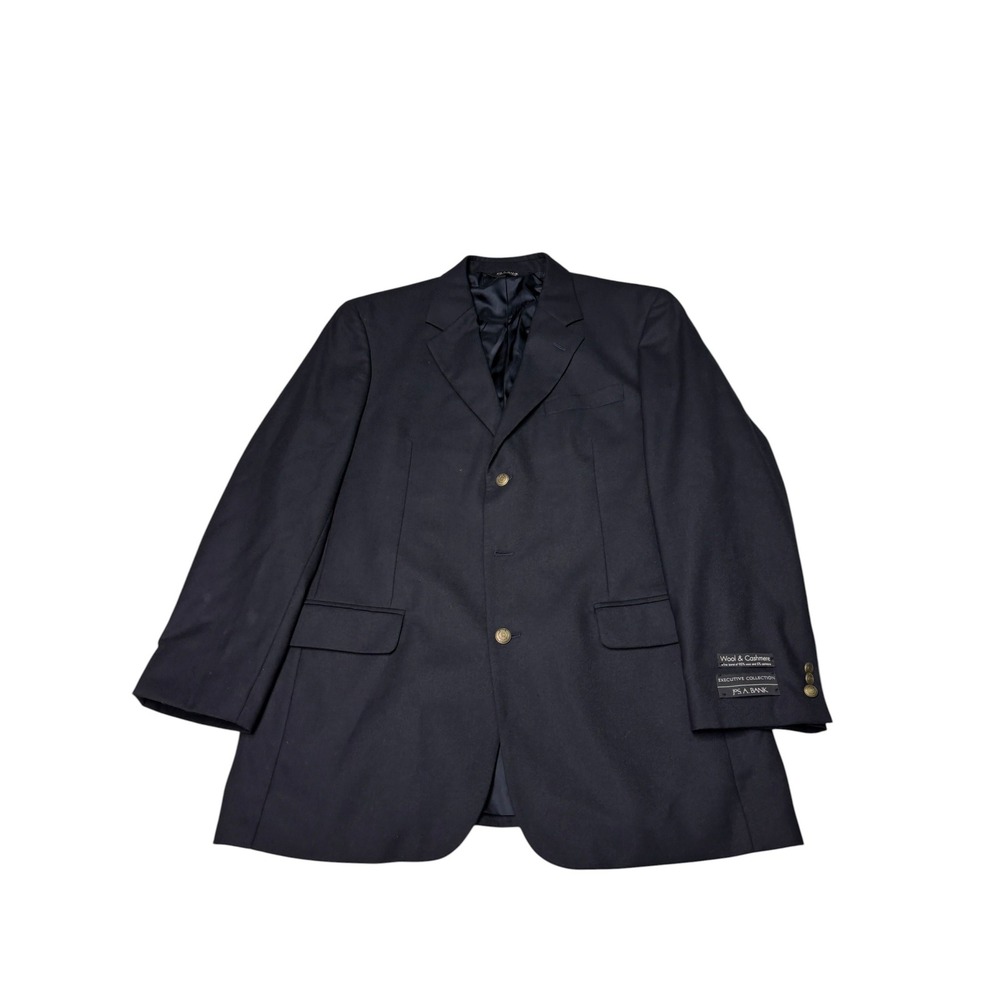 Jos A Bank Executive Navy Wool Cashmere Blazer Sport Mens 42L‎ Gold Button
